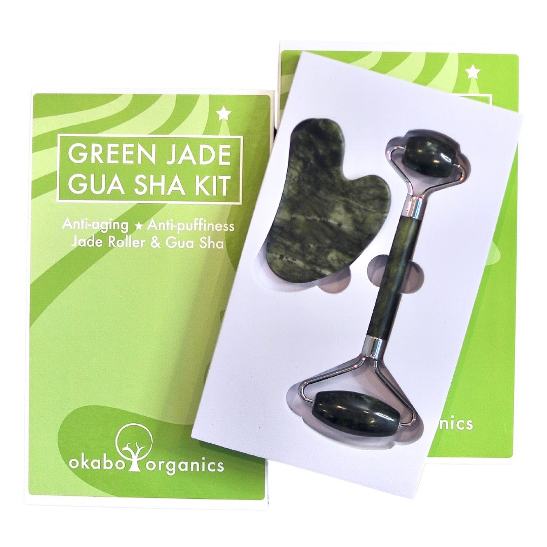 Green Jade GUA SHA Kit - Gua Sha -lasta ja kasvorullasetti