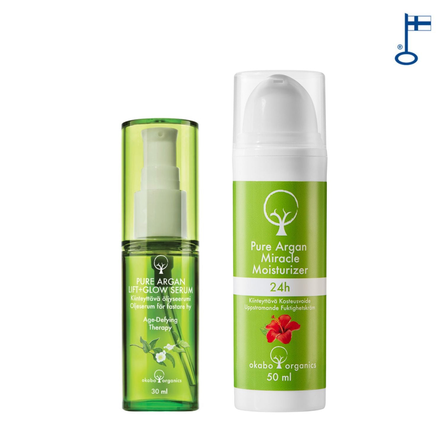 Kasvojen TEHOHOITOduo: LIFT + GLOW Öljyseerumi, 30ml & Kiinteyttävä 24h kosteusvoide, 50 ml