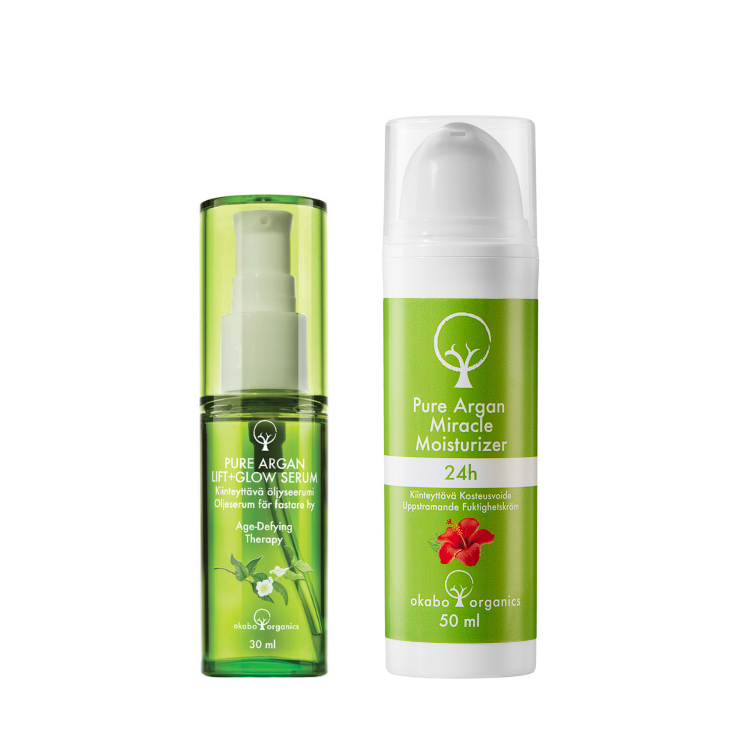 Kasvojen TEHOHOITOduo: LIFT + GLOW Öljyseerumi, 30ml & Kiinteyttävä 24h kosteusvoide, 50 ml